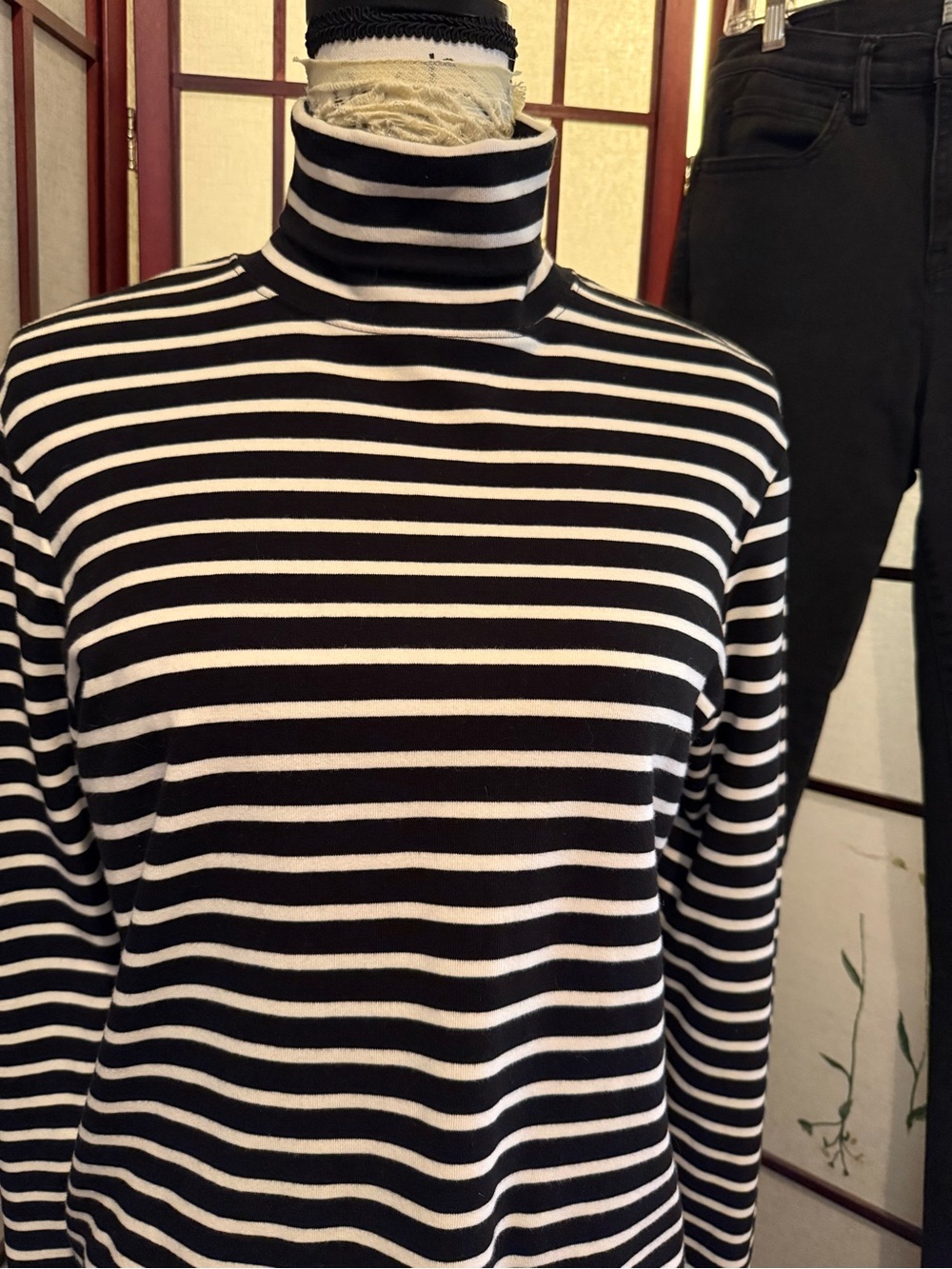 Valerie Stevens Black and White Striped Turtleneck Top